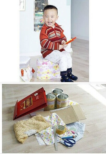 用完的奶粉罐能够做成小凳子,宝宝的奶粉罐用完了要怎么做手工