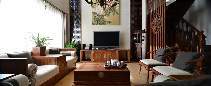 法式别墅红木装修,新中式装修红木家具别墅
