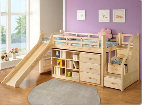 有公主带滑梯多功能床的梦幻房间,为女儿改造房间