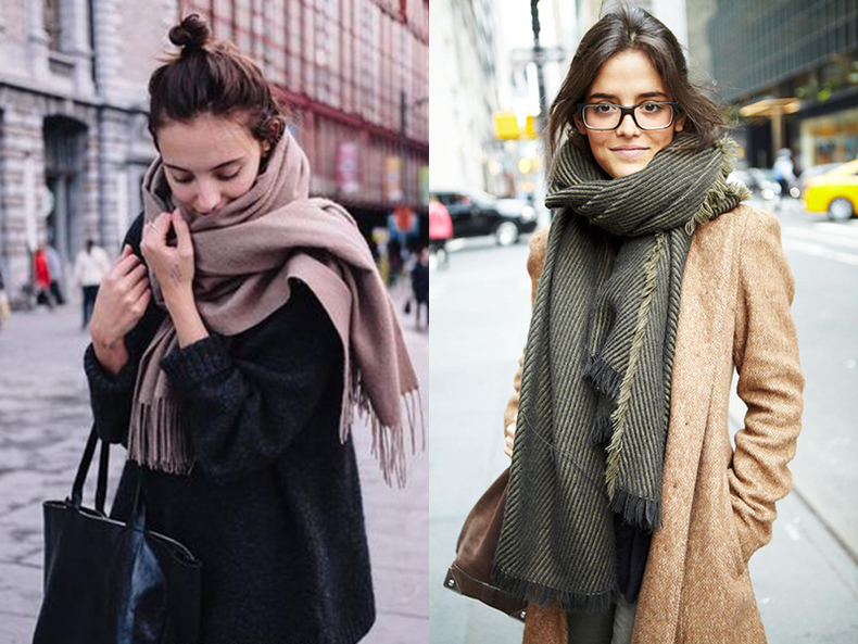 日系秋冬围巾穿搭,围巾没有流苏怎么系好看