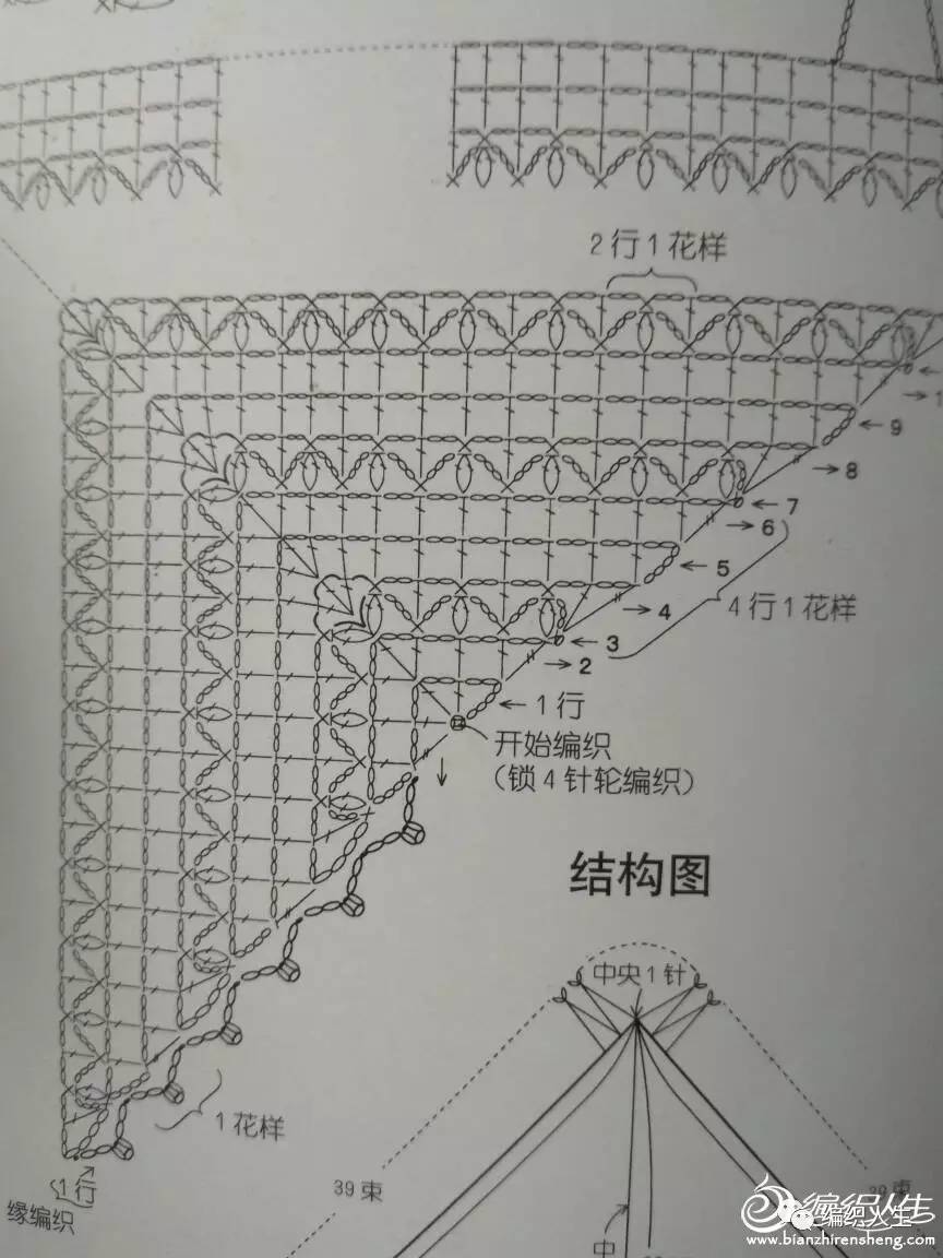 镂空钩针花样三角巾教程,蕾丝线钩针三角巾教程
