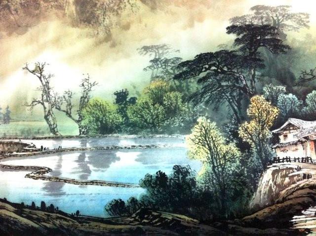 曾刚彩墨山水画丛树的画法教程,曾刚彩墨山水画房子的画法视频