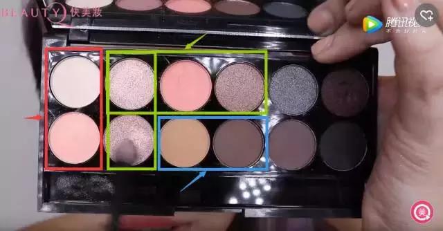 一个眼影盘搞定眼睛部分教程,粉色眼影盘妆容