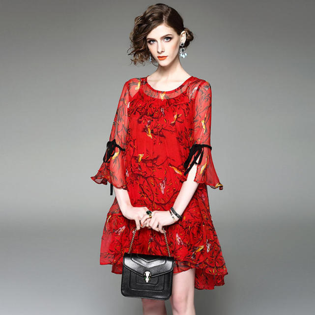 新款真丝连衣裙夏季翻领女中年,夏季女连衣裙新款2019真丝