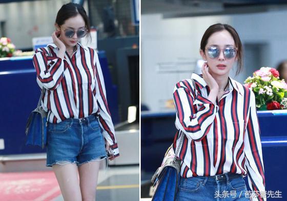 杨幂一身紫色穿搭亮相机场,杨幂现身机场着装清凉秀好身材