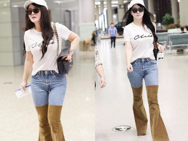 高圆圆秋冬搭配什么裤子,高圆圆穿湖蓝色毛衣