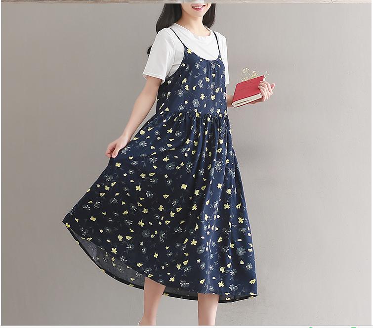 夏季最新款碎花长裙连衣裙,复古小碎花飘带连衣裙吊带长裙