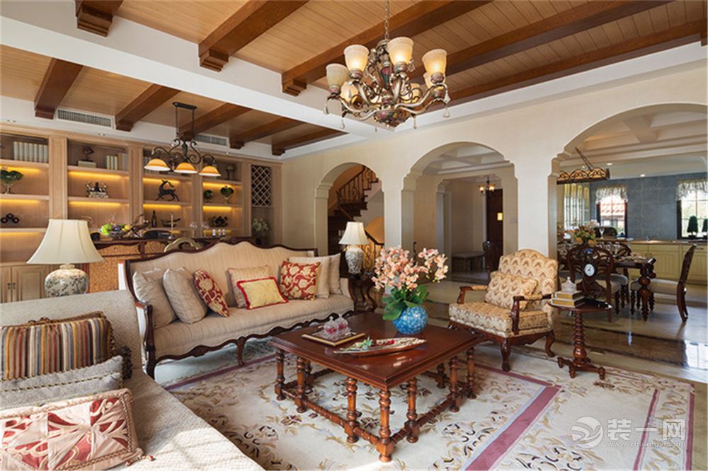 美式临湖别墅效果图,美式别墅外观石材效果图