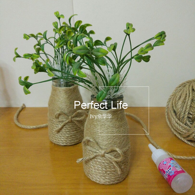 不要的玻璃瓶与麻绳制作复古花瓶,设计废弃塑料瓶变身趣味家居摆件