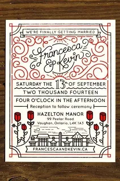 复古婚礼请柬心形,超有设计感的婚礼请柬模板