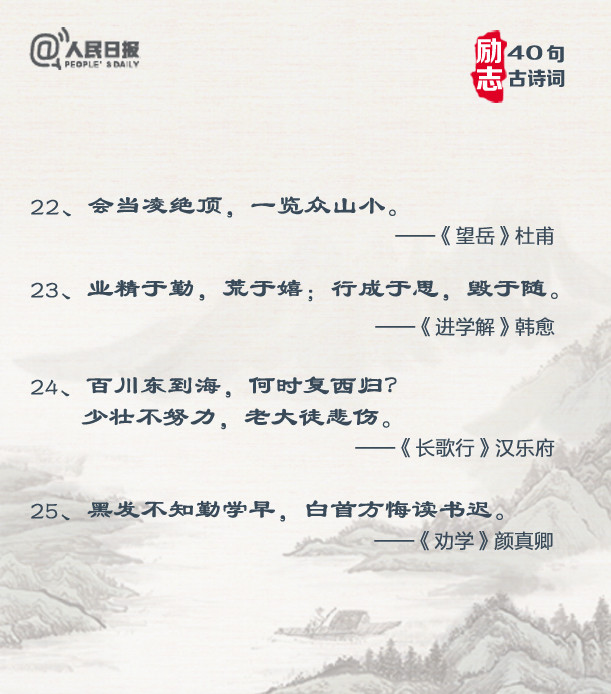 人民日报关于中国古诗词金句,人民日报励志古诗词