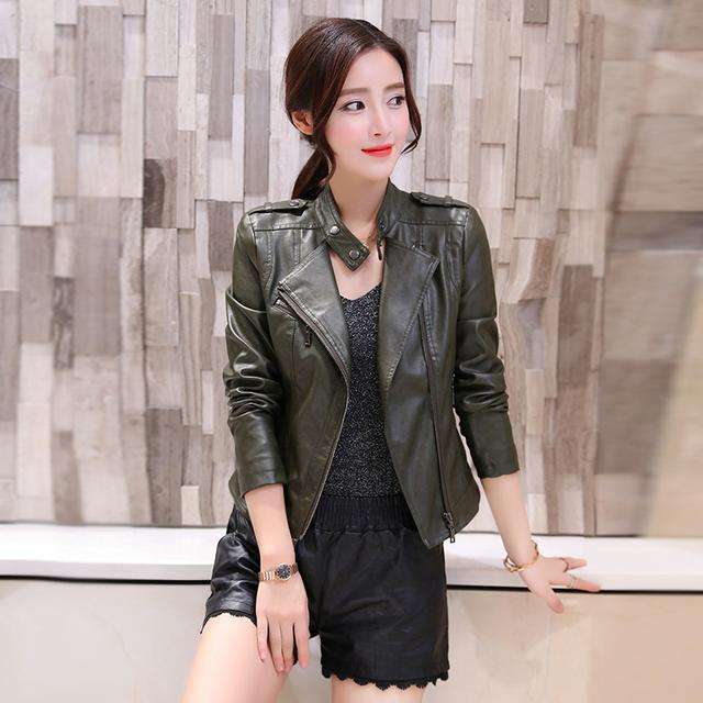 机车皮衣夹克修身版,夹克式修身外套百搭显瘦皮衣
