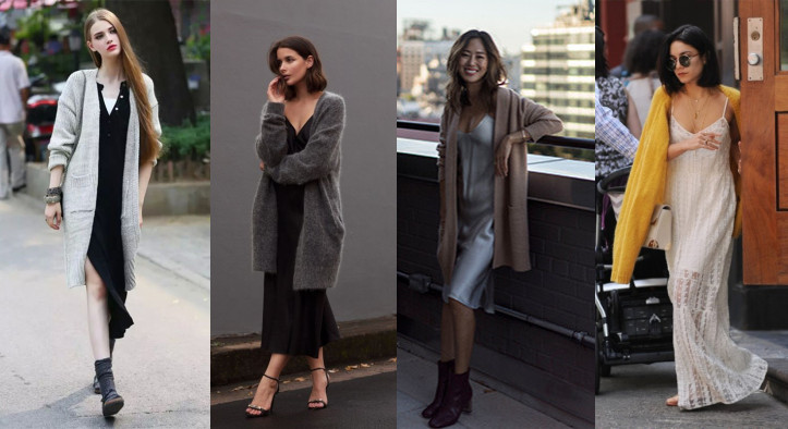 针织开衫搭配连衣裙的叠穿方法,短款浅驼色针织开衫冬季叠穿