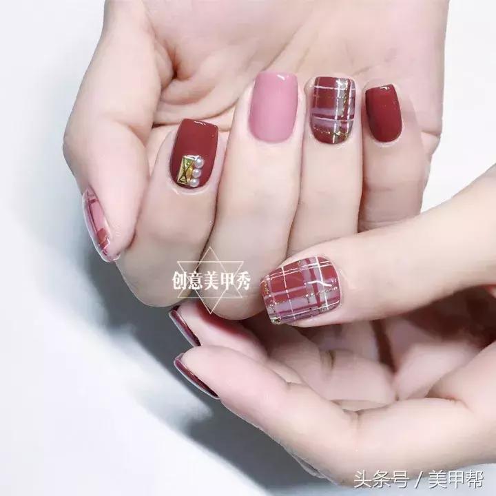 干美甲款式图片大全,蜜糖小姐美甲焦糖玫瑰色款式