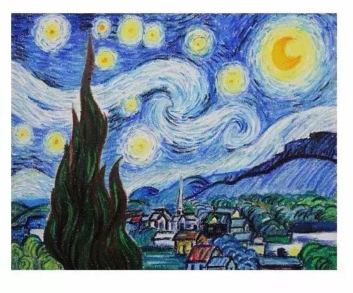 画家梵高的星空用油画棒画,用油画棒模仿梵高画的星空