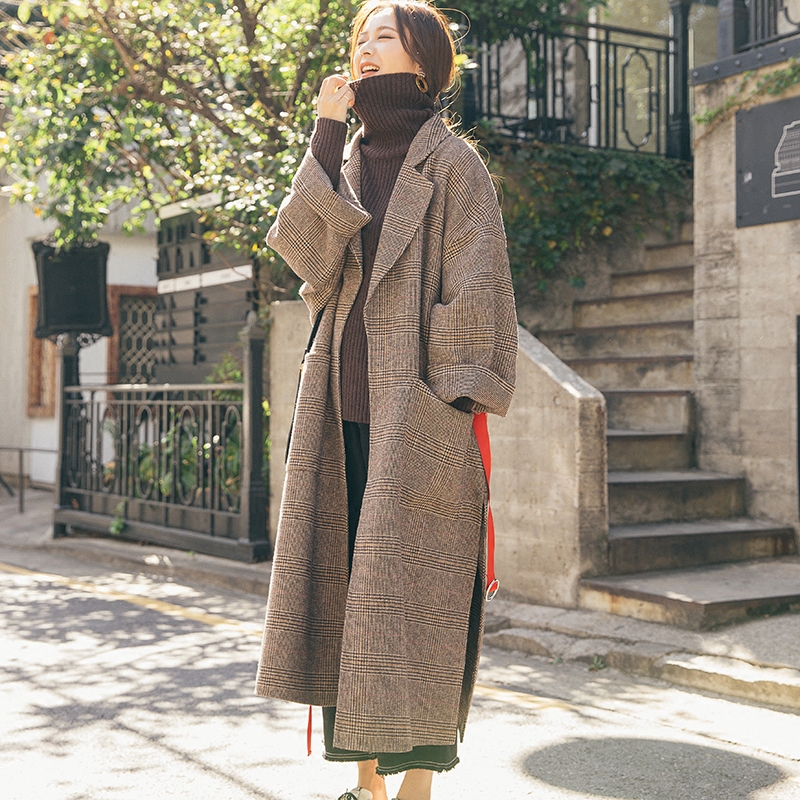 韩版百搭双面羊毛大衣,双面羊毛格子大衣