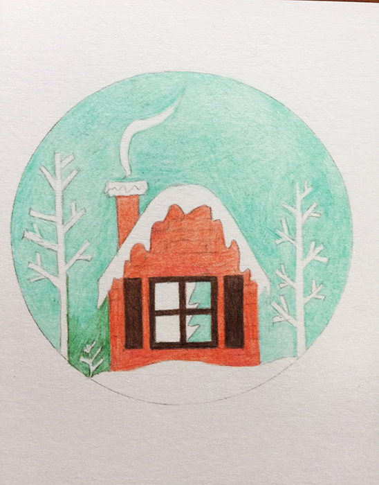 圣诞节为主题的彩铅画,彩铅画卡通人物小熊圣诞节