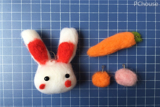 兔子毛绒挂件diy,diy羊毛毡钥匙扣小熊