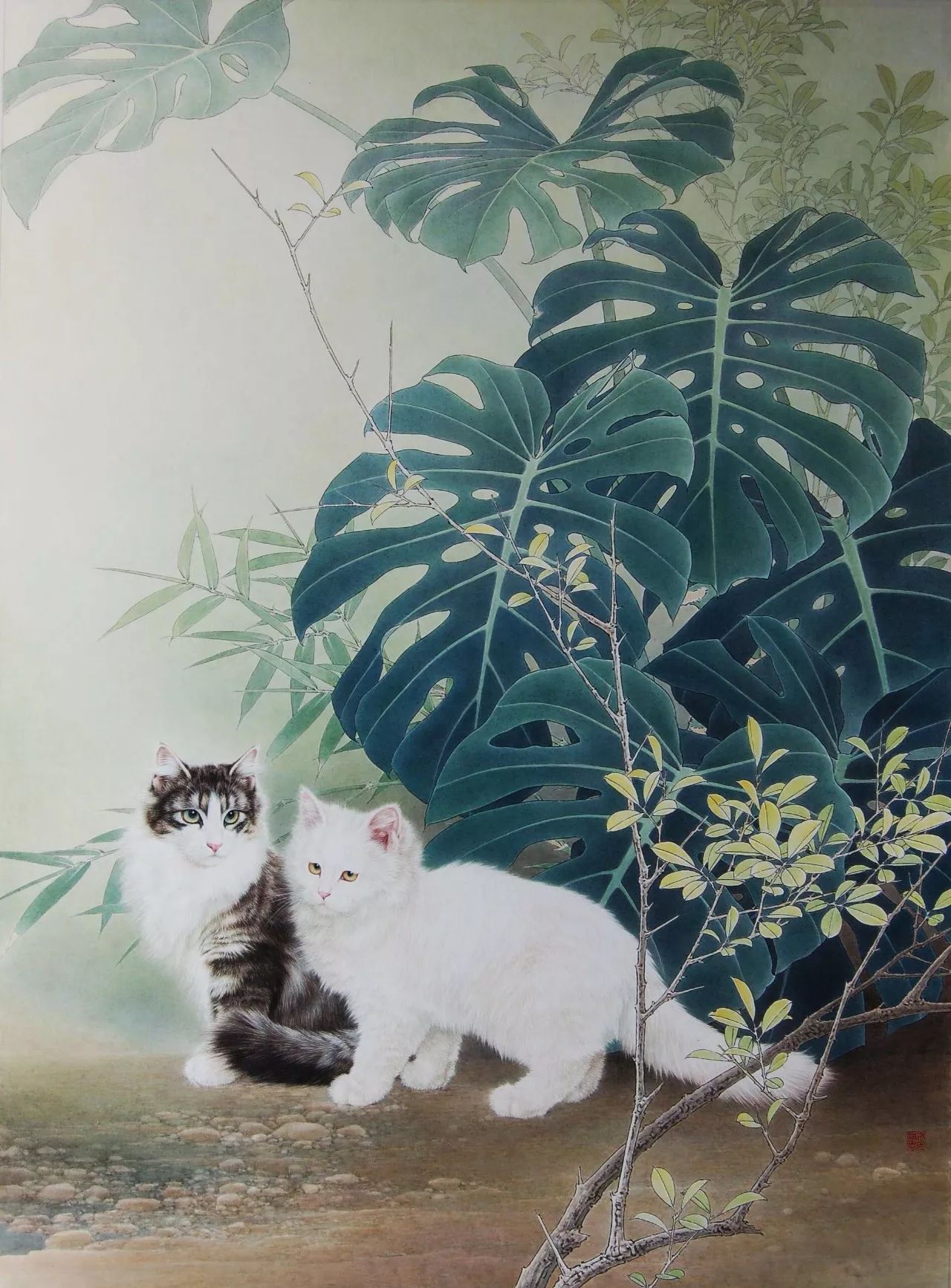 邢诚爱工笔猫扑蝶画法,邢诚爱工笔画猫白描底稿