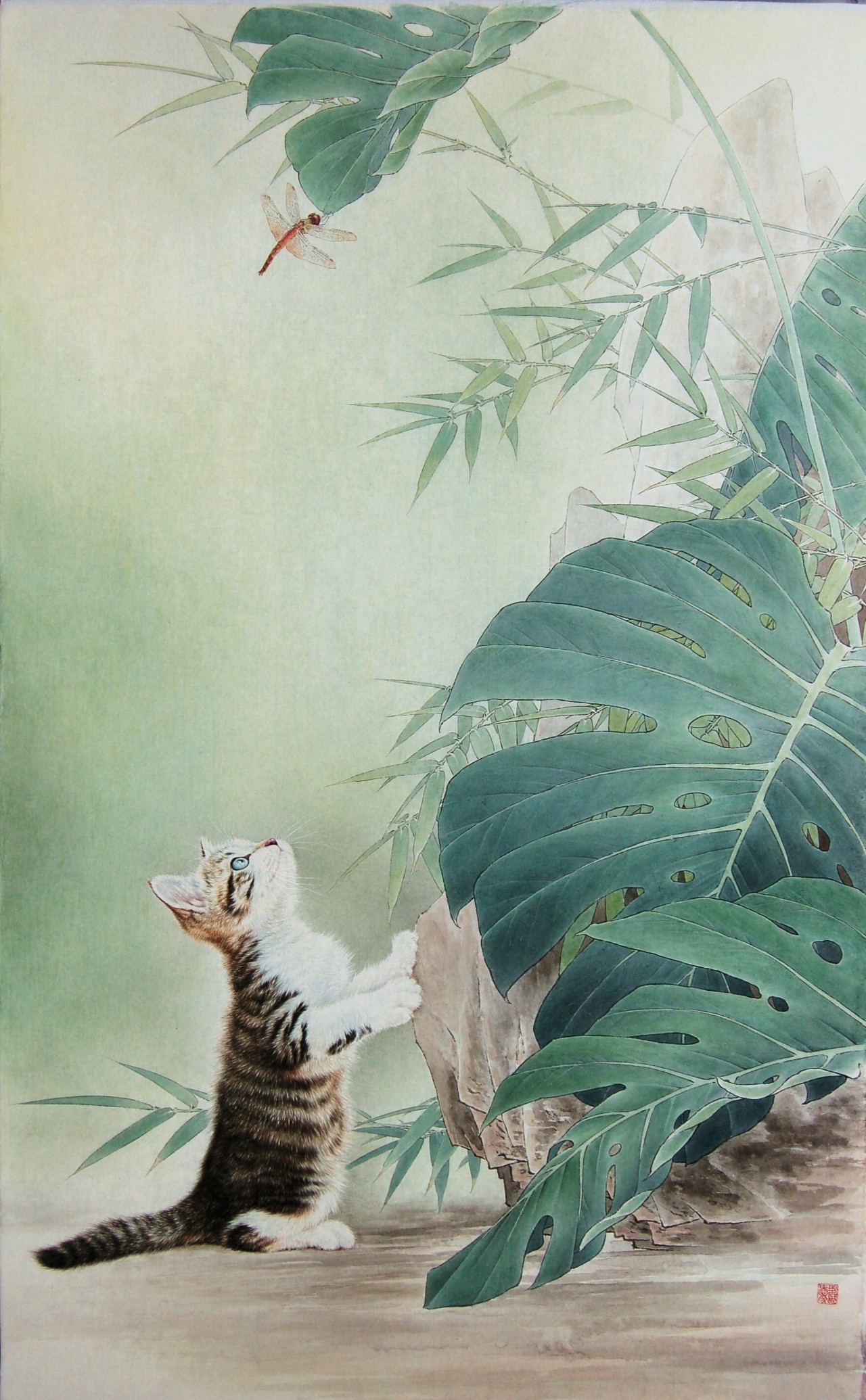 邢诚爱工笔猫扑蝶画法,邢诚爱工笔画猫白描底稿