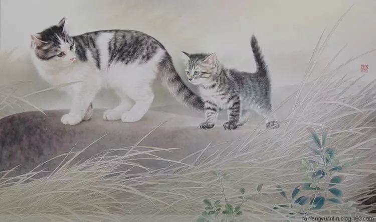 邢诚爱工笔猫扑蝶画法,邢诚爱工笔画猫白描底稿