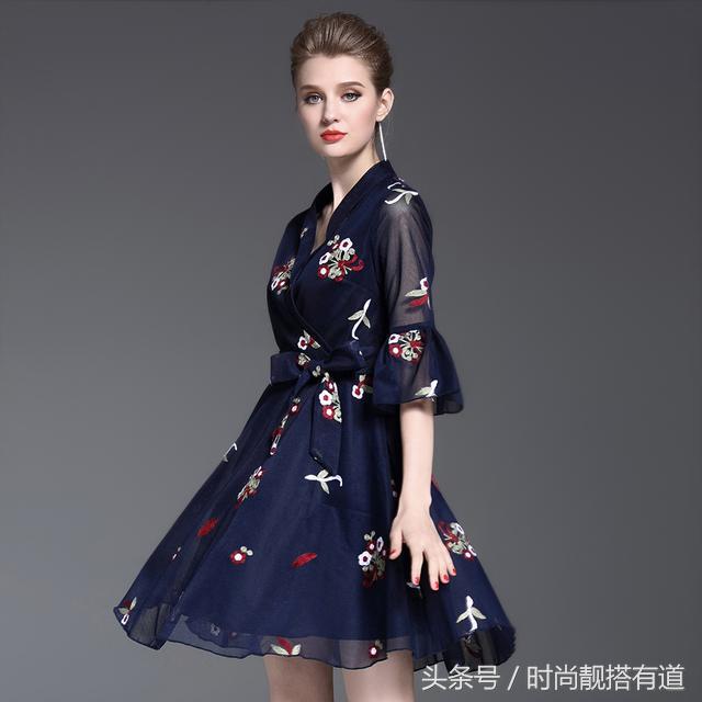 法式夏季连衣裙女雪纺印花裙子,民族风印花中袖真丝雪纺连衣裙