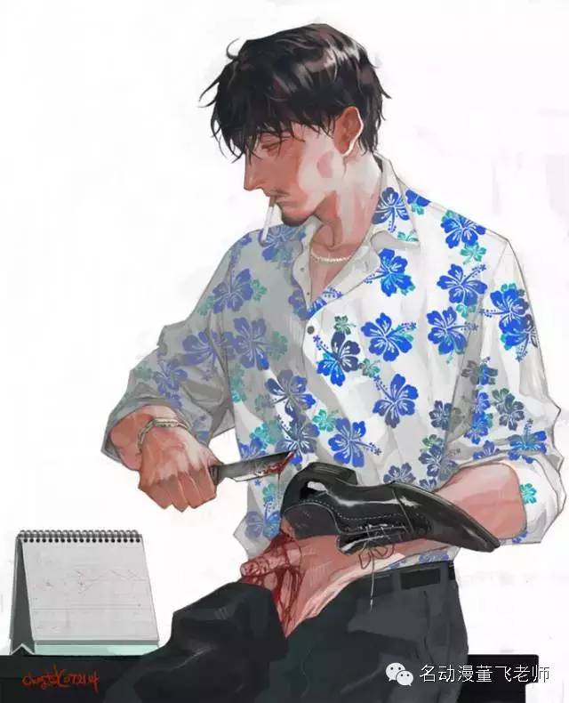 大叔风格插画,帅气大叔的日常插画