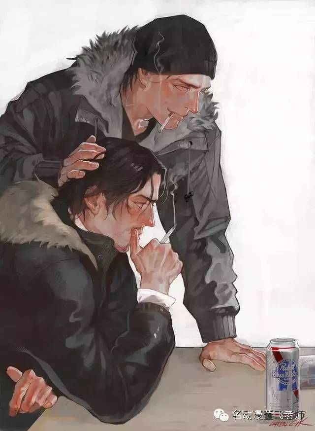 大叔风格插画,帅气大叔的日常插画