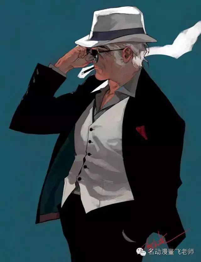 大叔风格插画,帅气大叔的日常插画