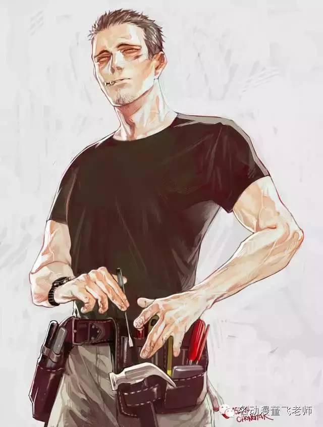 大叔风格插画,帅气大叔的日常插画