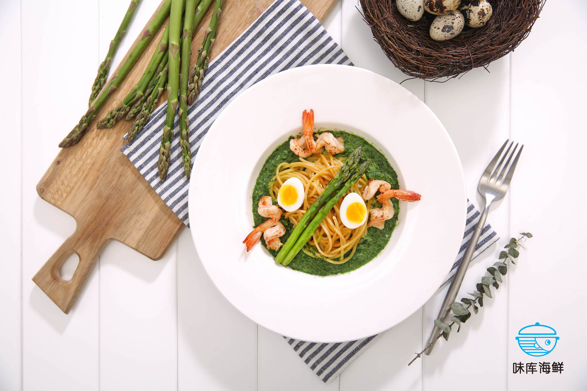 意式奶油蒜香虾意面,奶油柠檬汁虾意面