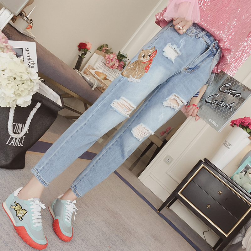 时尚休闲牛仔长裤秋冬季搭配,夏季女式牛仔休闲长裤