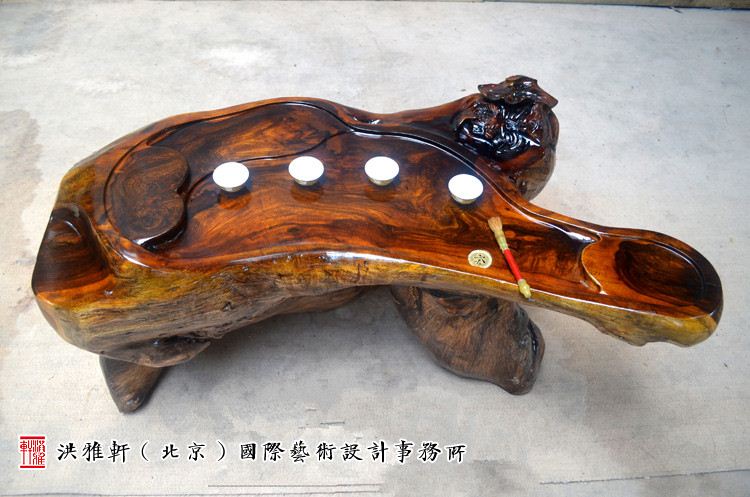 鸡翅木根雕茶台翻新完工,实木树根雕茶几