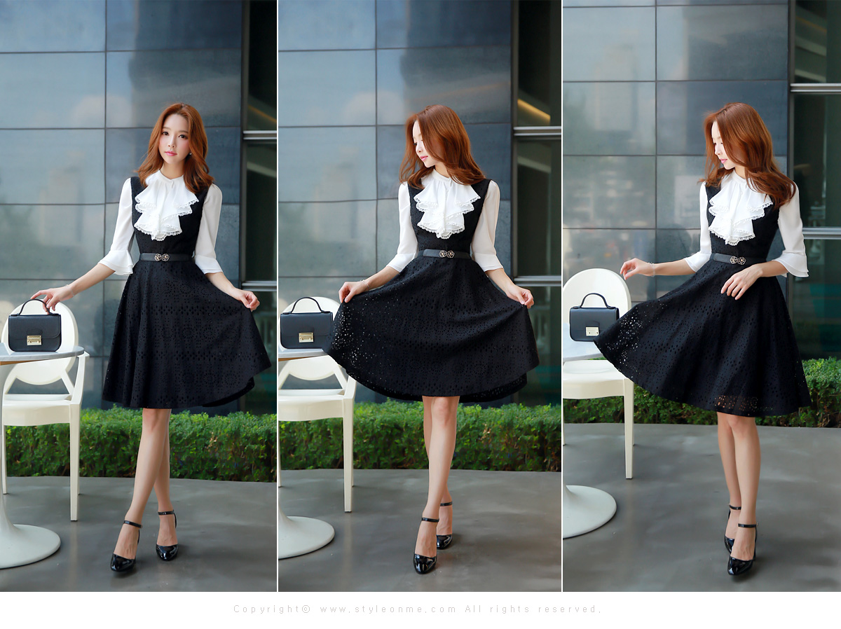 韩国美女夏季连衣裙,韩国黑色中腰连衣裙美女