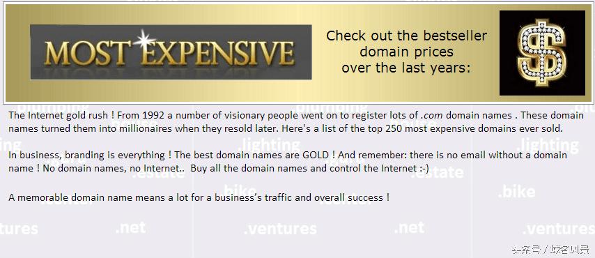 全球域名最贵的100个域名,世界上最贵的网站