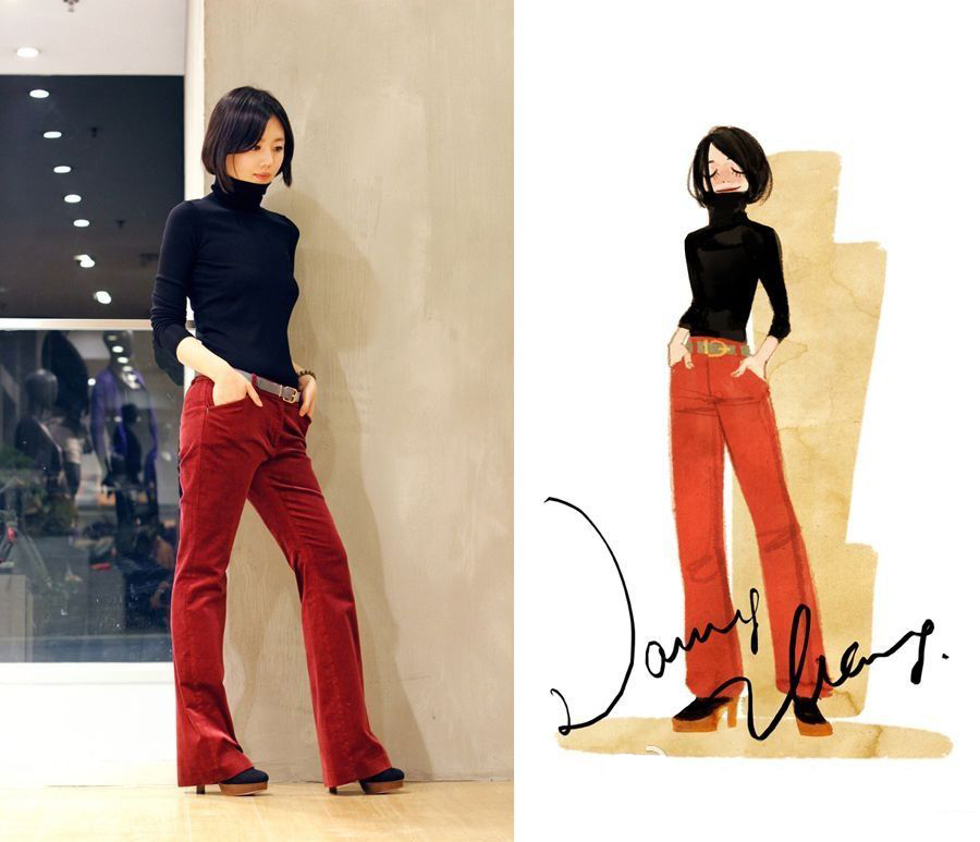 妹妹给自己画插画,把自己和女朋友的日常画成插画