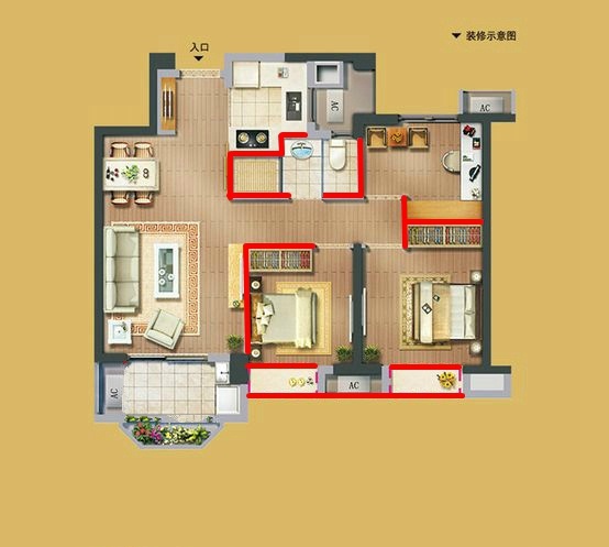 日照城檀悦83平效果图,日照城檀悦复式设计方案