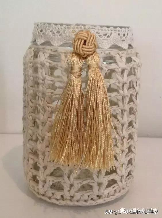 旧瓶子改花瓶套的钩法,旧玻璃瓶编织教程