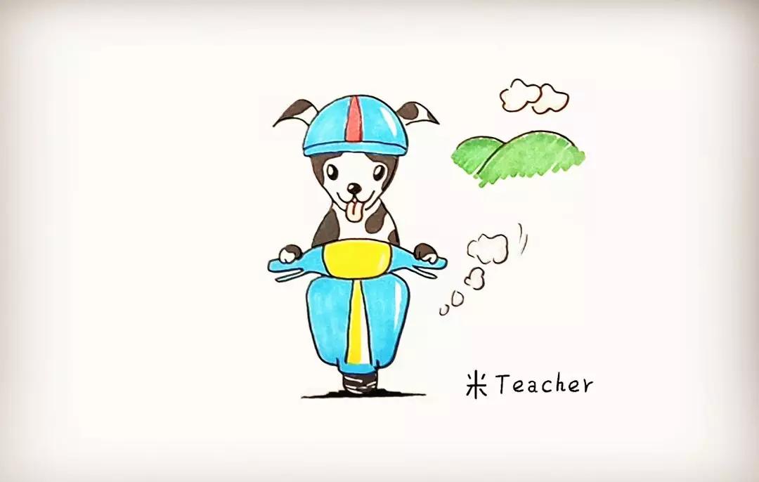 简笔画骑摩托车,骑摩托的小狗简笔画