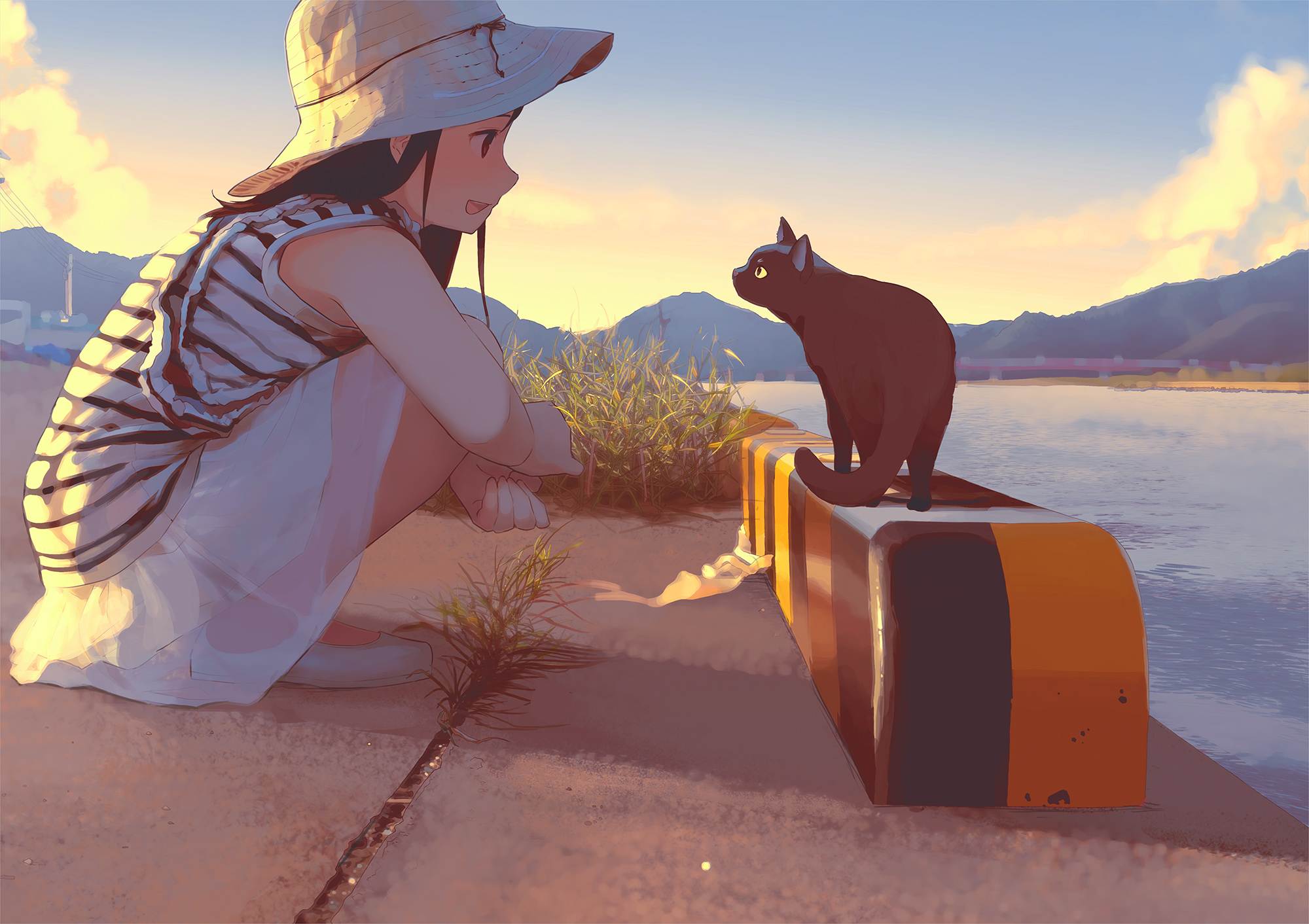 动漫少女和猫的壁纸图文,少女与猫旧漫壁纸