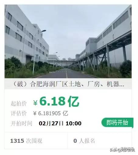 合肥海润土地、厂房、设备、专利等6.28亿拍卖