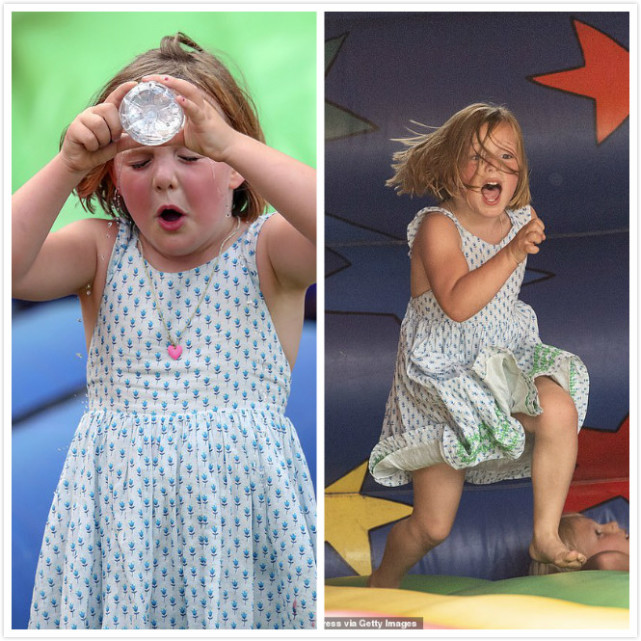 安妮公主四孙女齐聚草地，最小莉娜学走路，撞脸表哥路易小王子