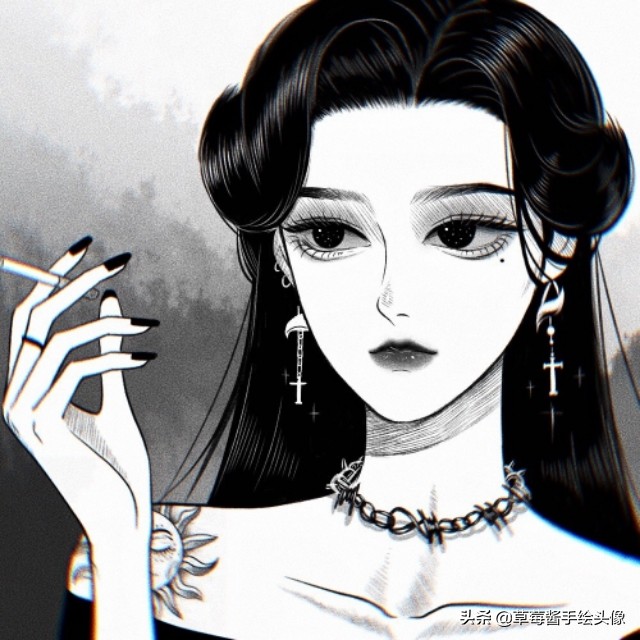 好看又低调的手绘头像,短发女生头像侧脸手绘黑白