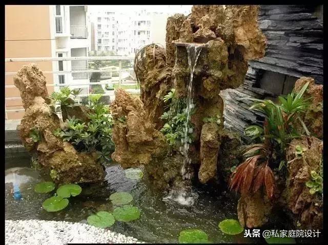 一米宽的阳台怎么设计鱼池假山,上海阳台流水假山鱼池景观设计