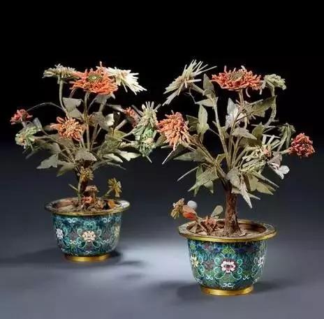 故宫里的玉石盆景,故宫景泰蓝盆景欣赏