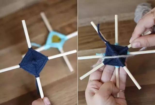 她用牙签搭了个十字，缠上几根毛线，竟也能够美成这样