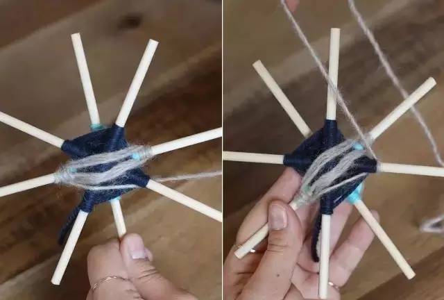 她用牙签搭了个十字，缠上几根毛线，竟也能够美成这样