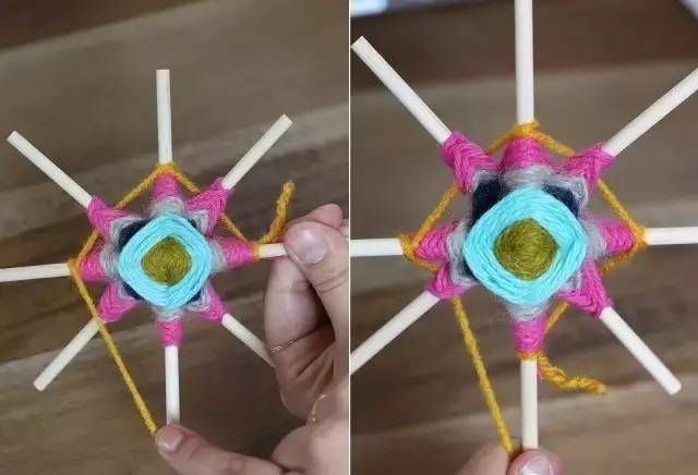 她用牙签搭了个十字，缠上几根毛线，竟也能够美成这样