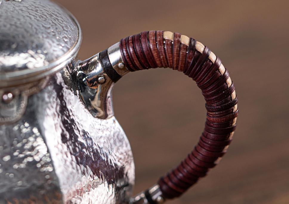 纯银嵌金荷花银壶纯手工泡茶银壶,纯银复古银壶