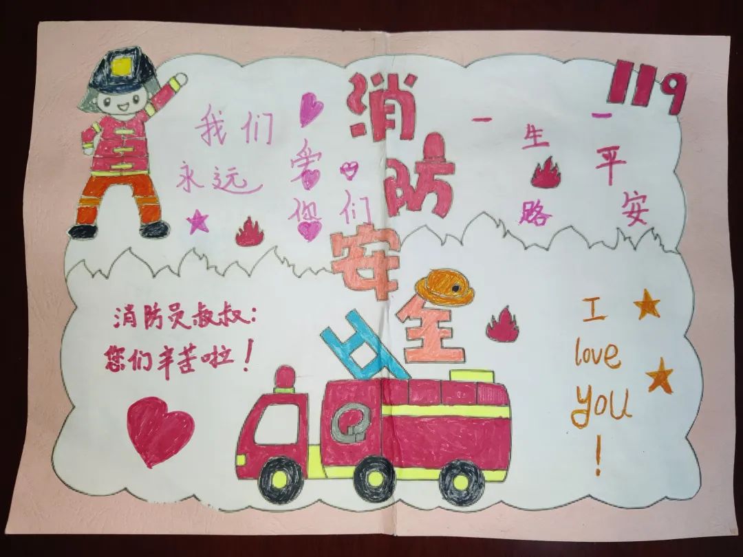 119消防创意美术活动,119消防宣传主题画